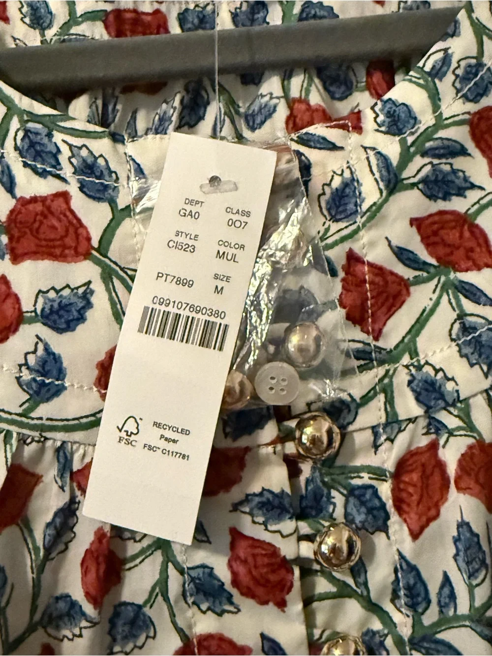 J. Crew White Floral Button-Front Peasant Blouse NWT